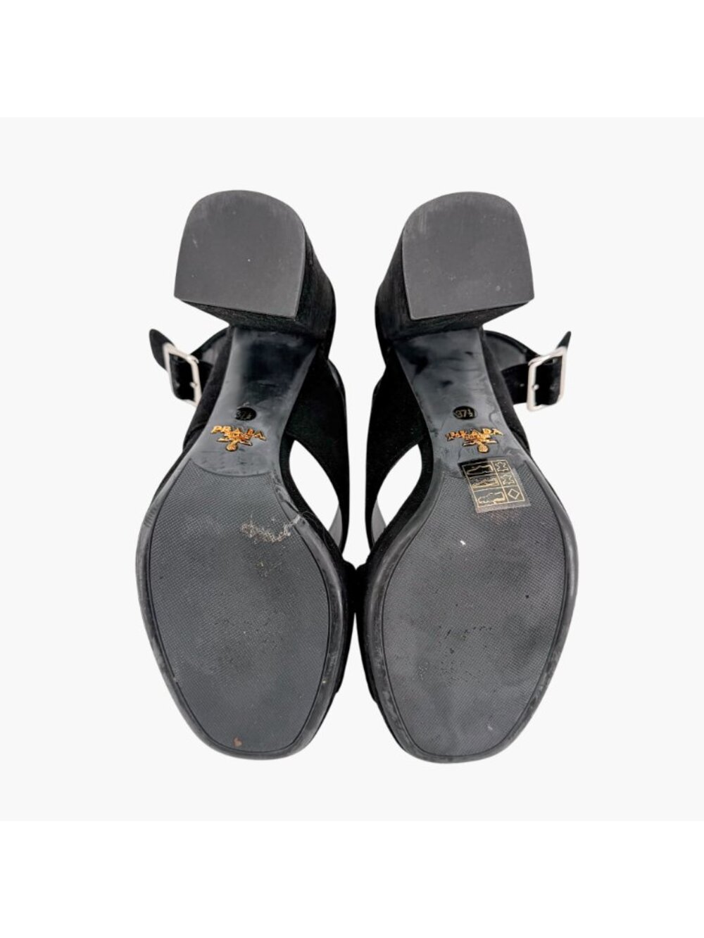 Prada Cross Strap Platform Sandals Black Suede Size 37.5 US 7.5 Women’s - Picture 13 of 15